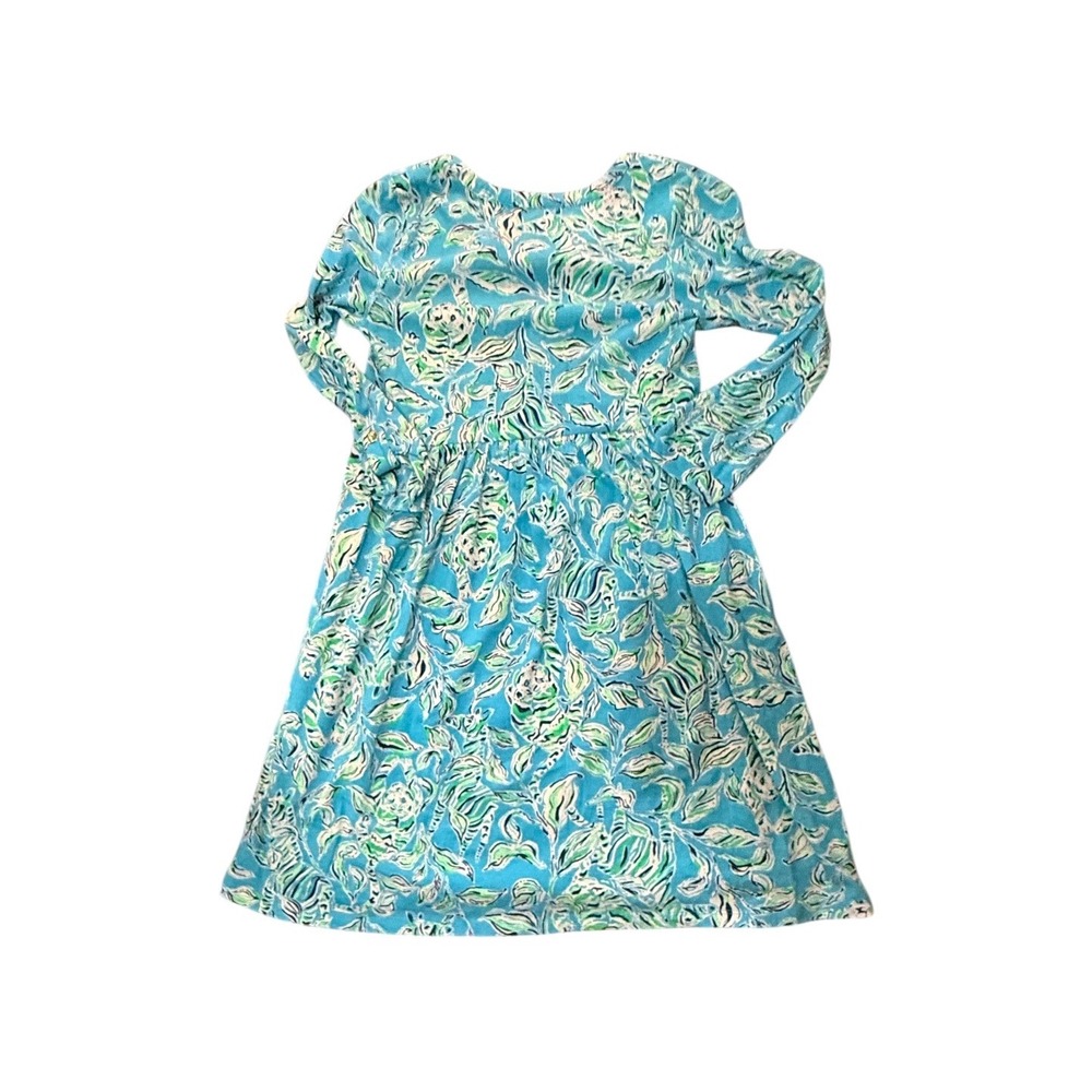 Lilly Pulitzer XXS Etta Dress Zebra My Zoo Blue Green Cotton Roll Tab Sleeve